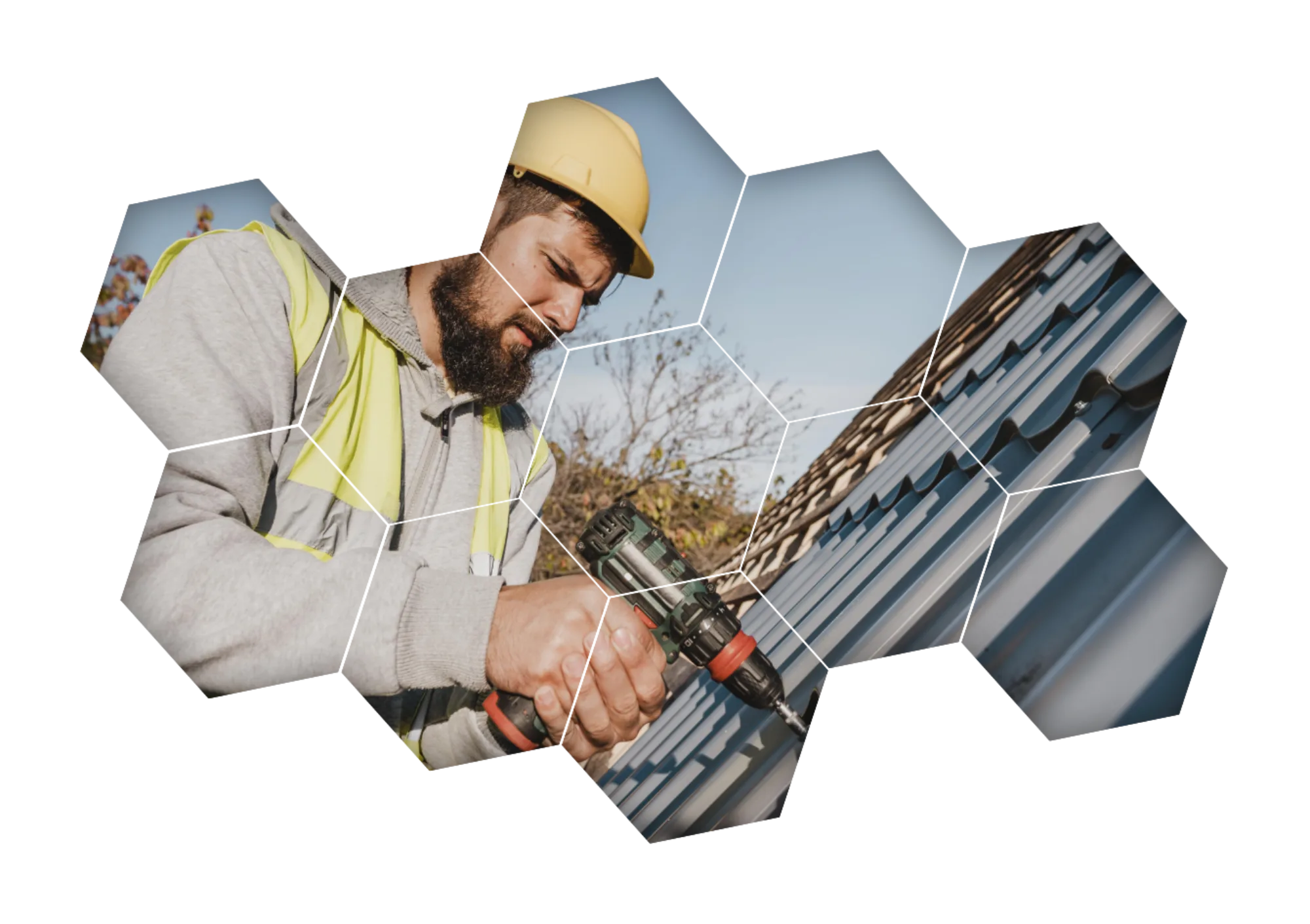 couvreur-zingueur polonais sur un toît avec une perceuse