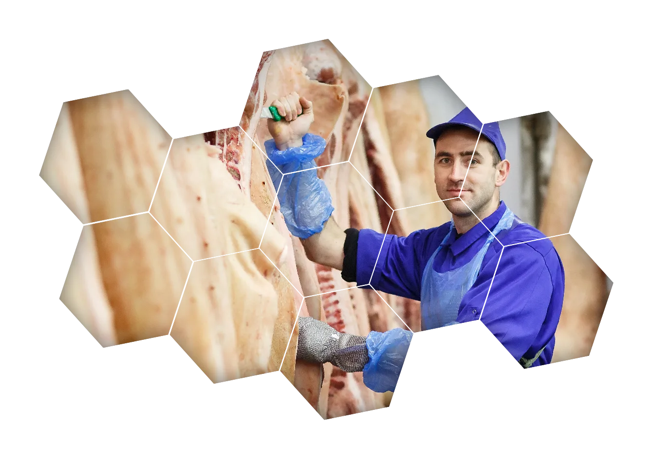 Ouvrier d’abattoir roumain qui travaille au couteau